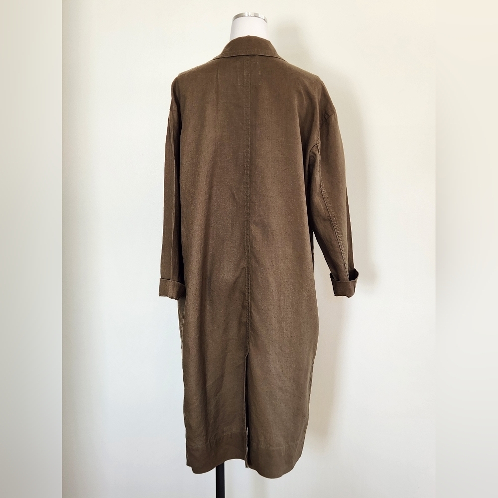 || MADEWELL || Linen Duster Army Green Pockets Button Down Jacket Sz S - Picture 10 of 12